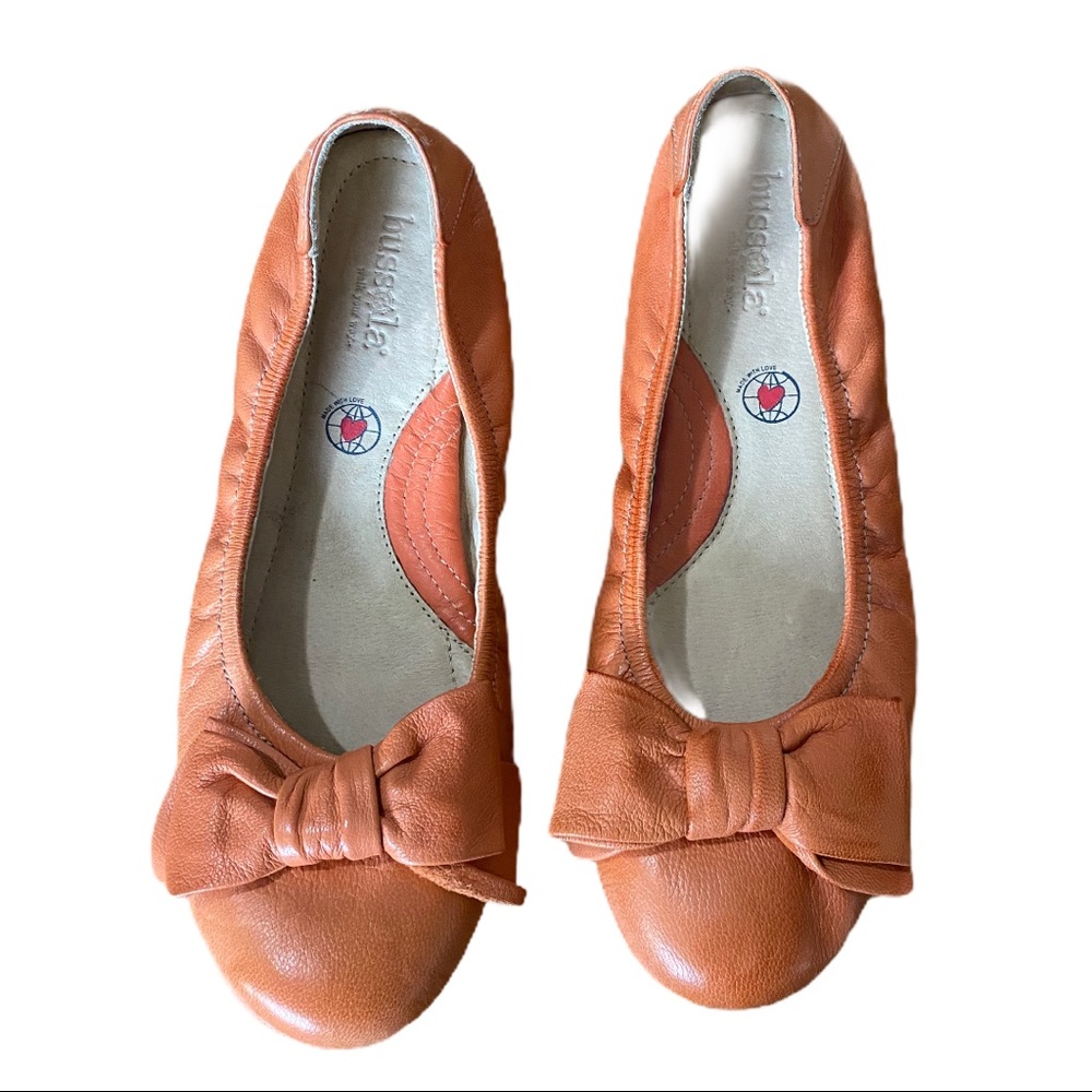 Bussola Peach Orange Inca Leather Bow Flats
